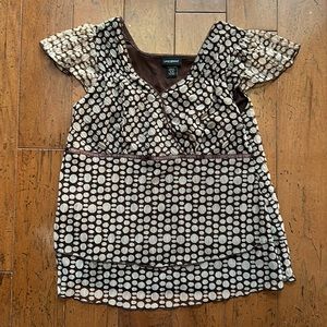 Lane Bryant 14/16  brown career blouse cute layers capped flowy sleeve. V neck